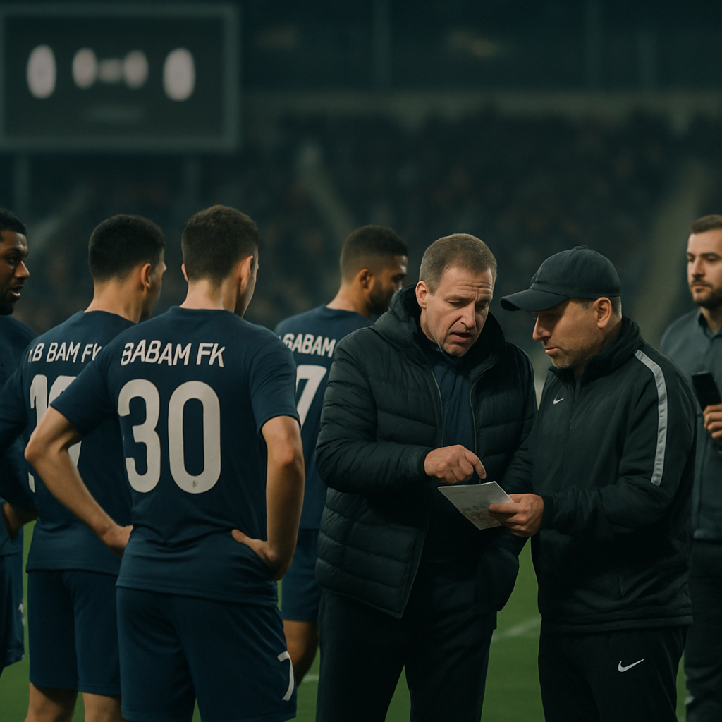 Sabah FK players and coaching staff reflect on a match as a journalist prepares