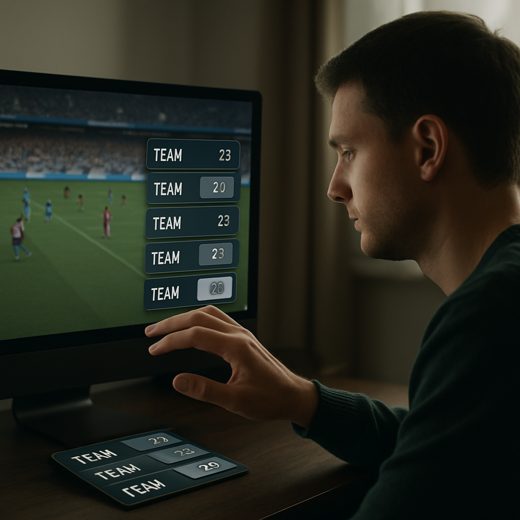 A person hesitates before placing another virtual football bet on the same team, illustrating